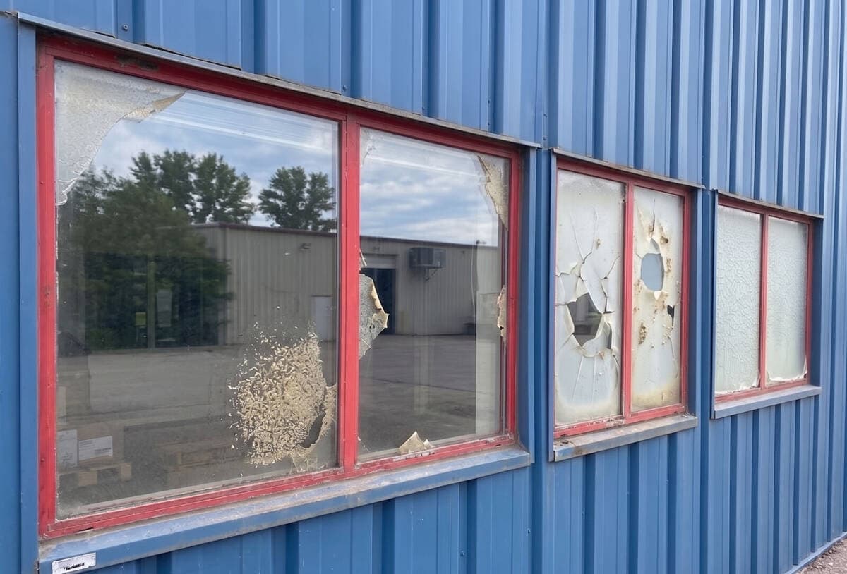 Frosted Window Film, Hangar Replacement — Springbank Airport before film